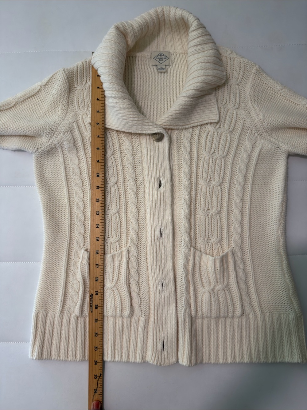 St. John's Bay Cream Cable-Knit Shawl Collar Cardigan size XL - Picture 9 of 9